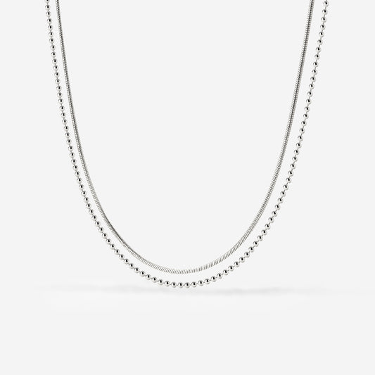 Duo Beads Necklace Silver
