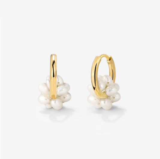 Pearl Cluster Hoops Gold