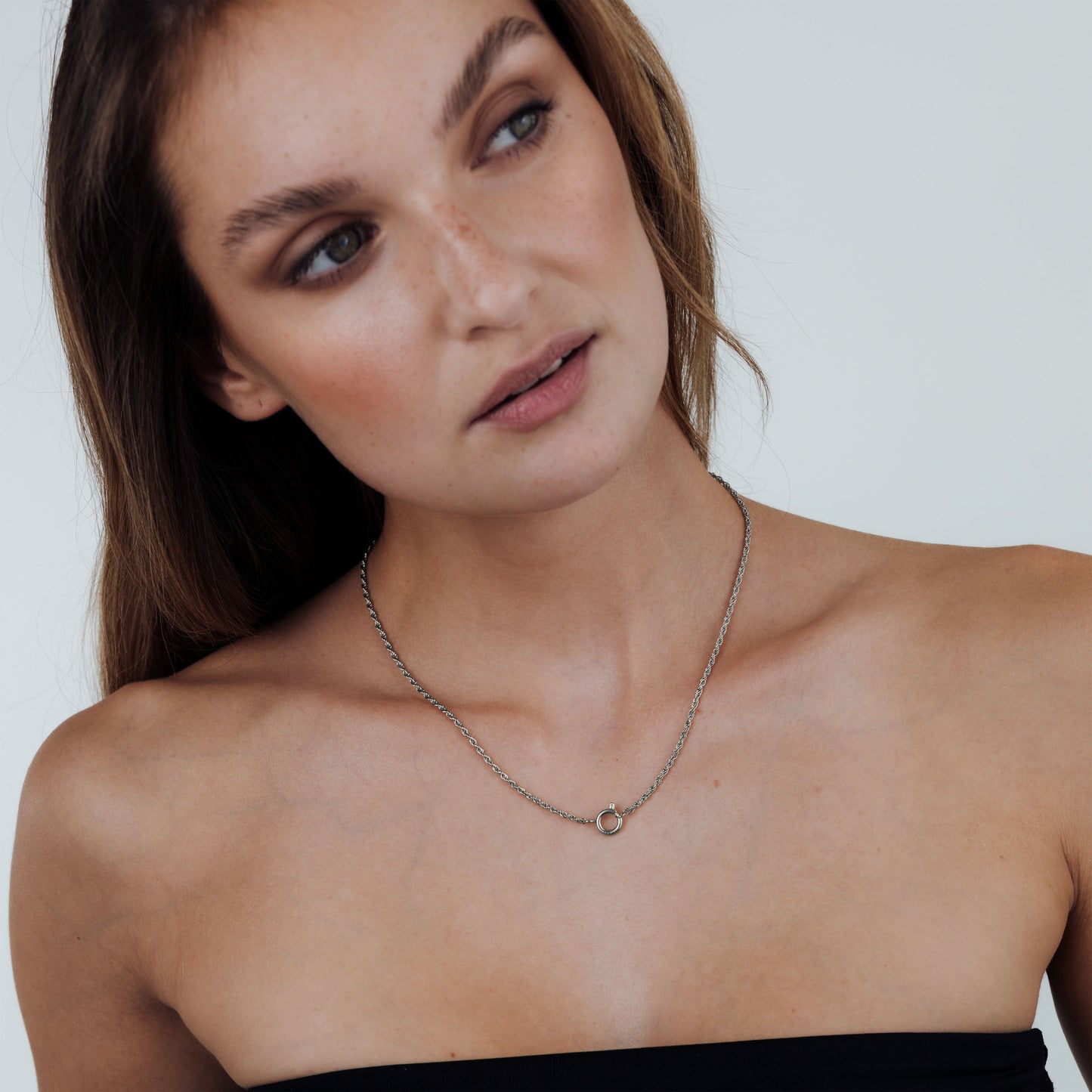 Rope Chain Charm Necklace Silber