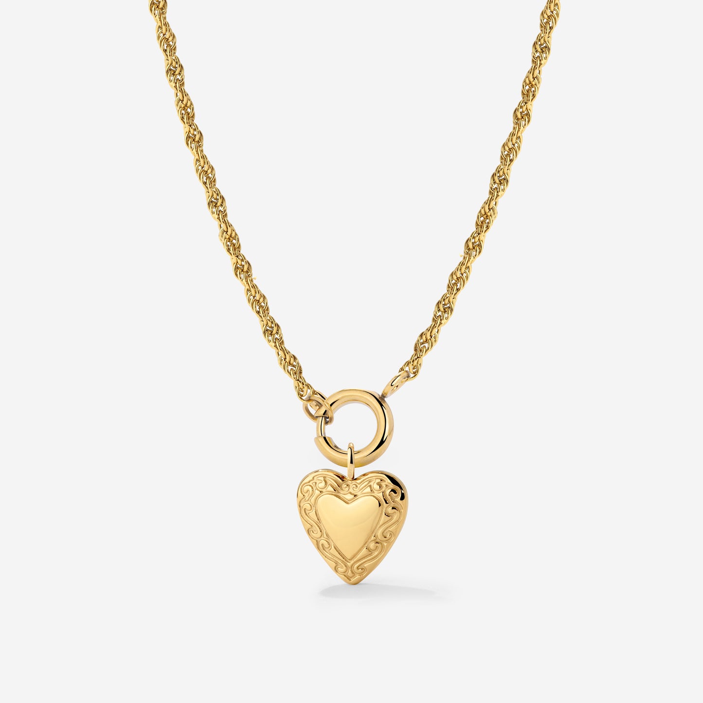 Vintage Heart Rope Chain Necklace Set Gold