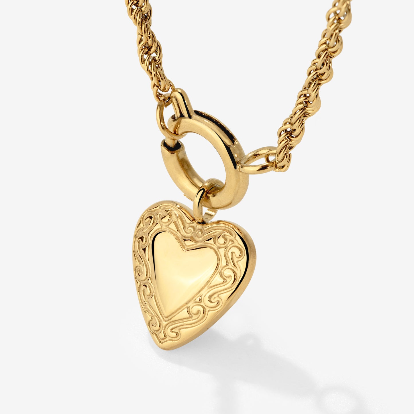 Vintage Heart Rope Chain Necklace Set Gold