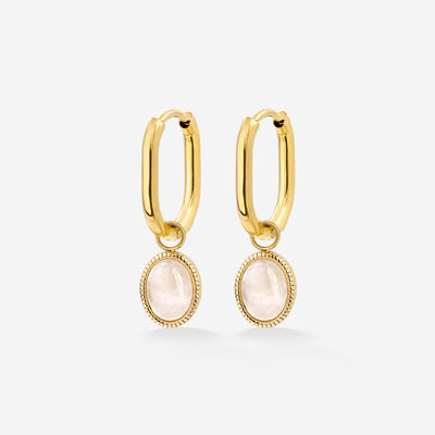 Blush Quartz Oval Hoop Set Baby Gold