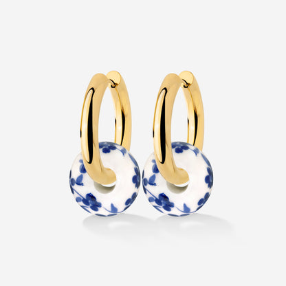 Chunky Flower Tile Hoop Set Medium Gold