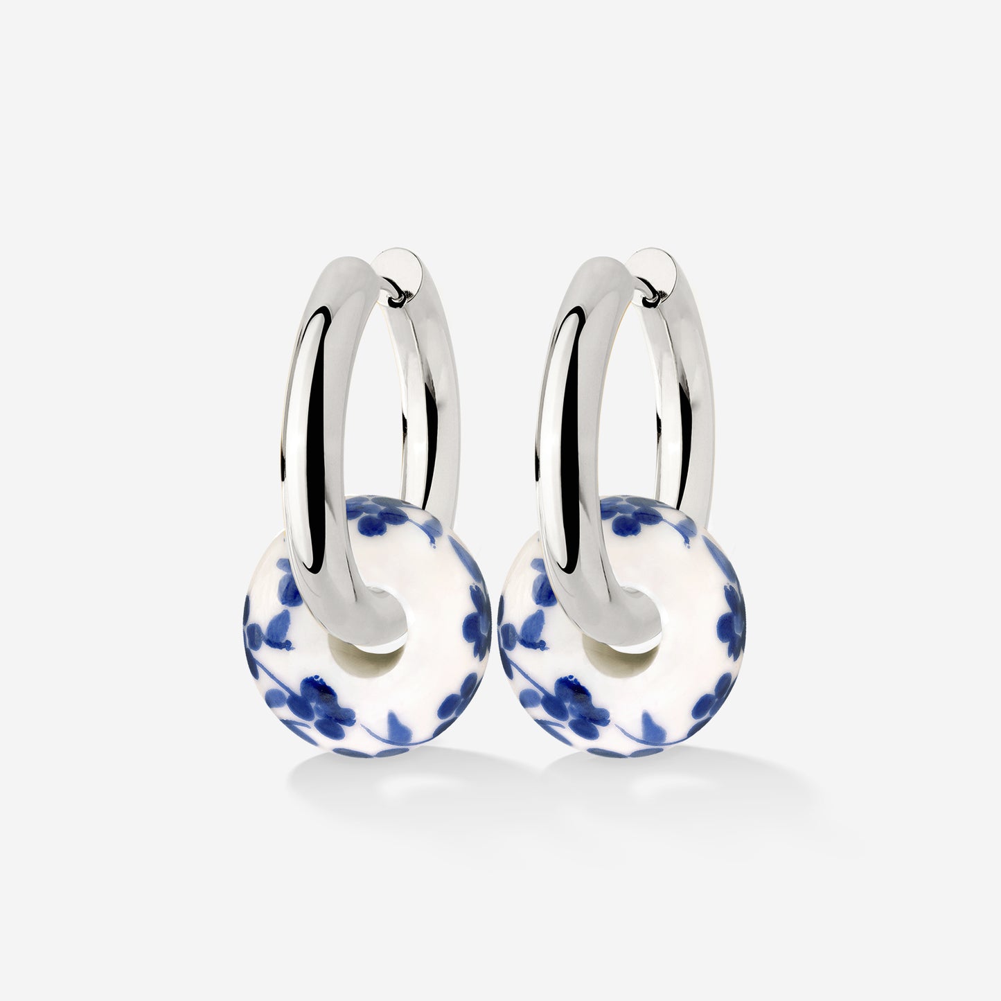 Chunky Flower Tile Hoop Set Medium Silver