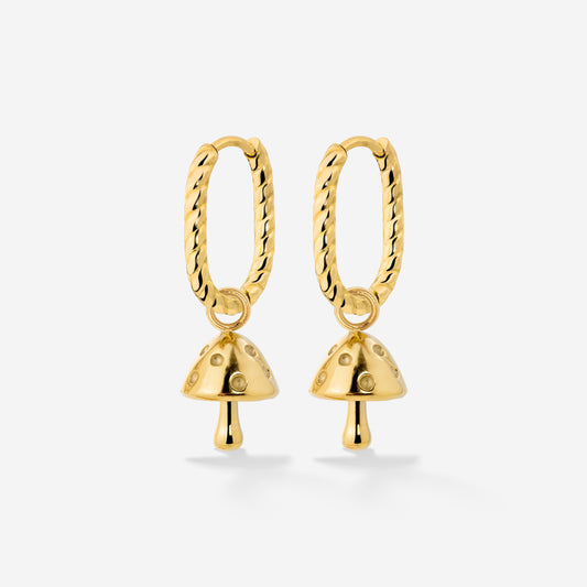 Cute Mushroom Twisted Oval Hoop Set Baby Gold