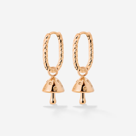 Cute Mushroom Twisted Oval Hoop Set Baby Rose Gold