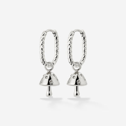 Cute Mushroom Twisted Oval Hoop Set Baby Silver