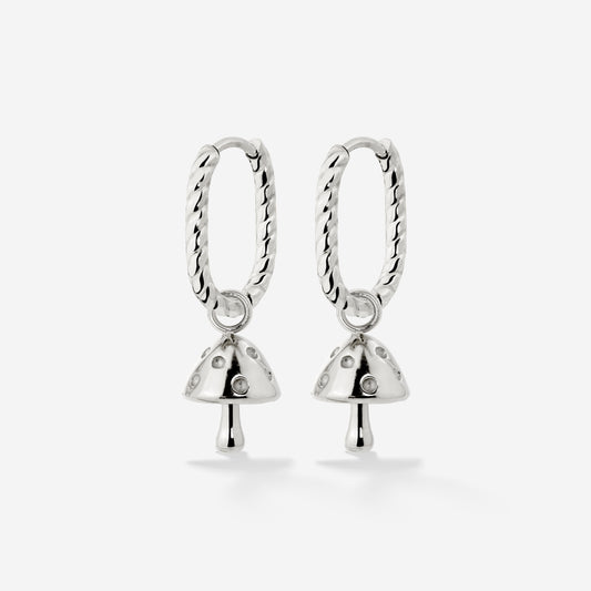 Cute Mushroom Twisted Oval Hoop Set Baby Silver