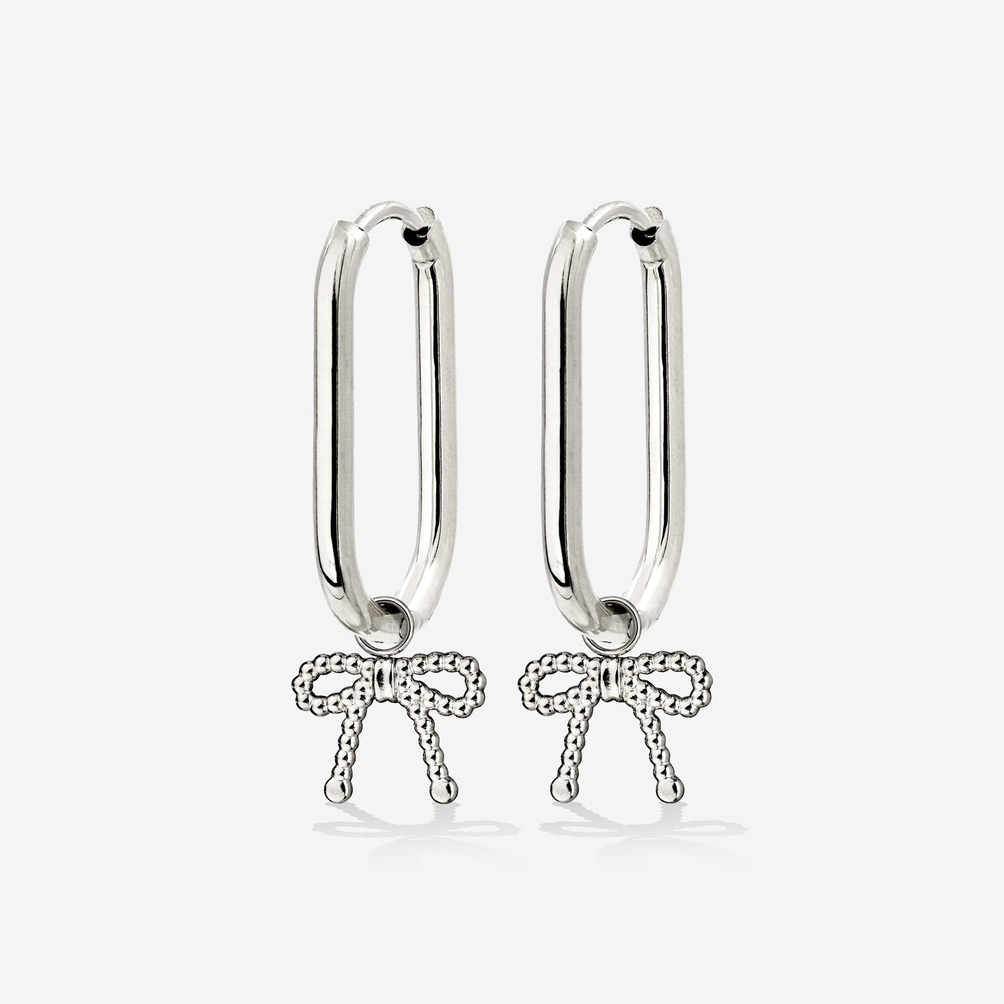 Dotted Ribbon Oval Hoop Set Small Silver