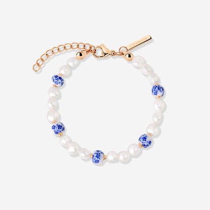 Flower Tile Pearl Bracelet Rose Gold