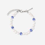 Flower Tile Pearl Bracelet Silver