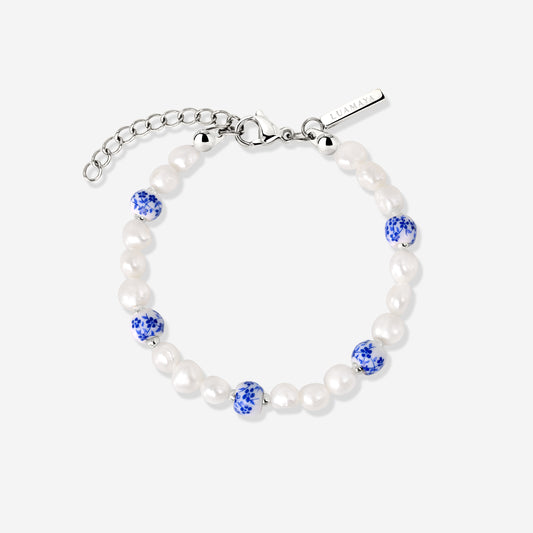 Flower Tile Pearl Bracelet Silver