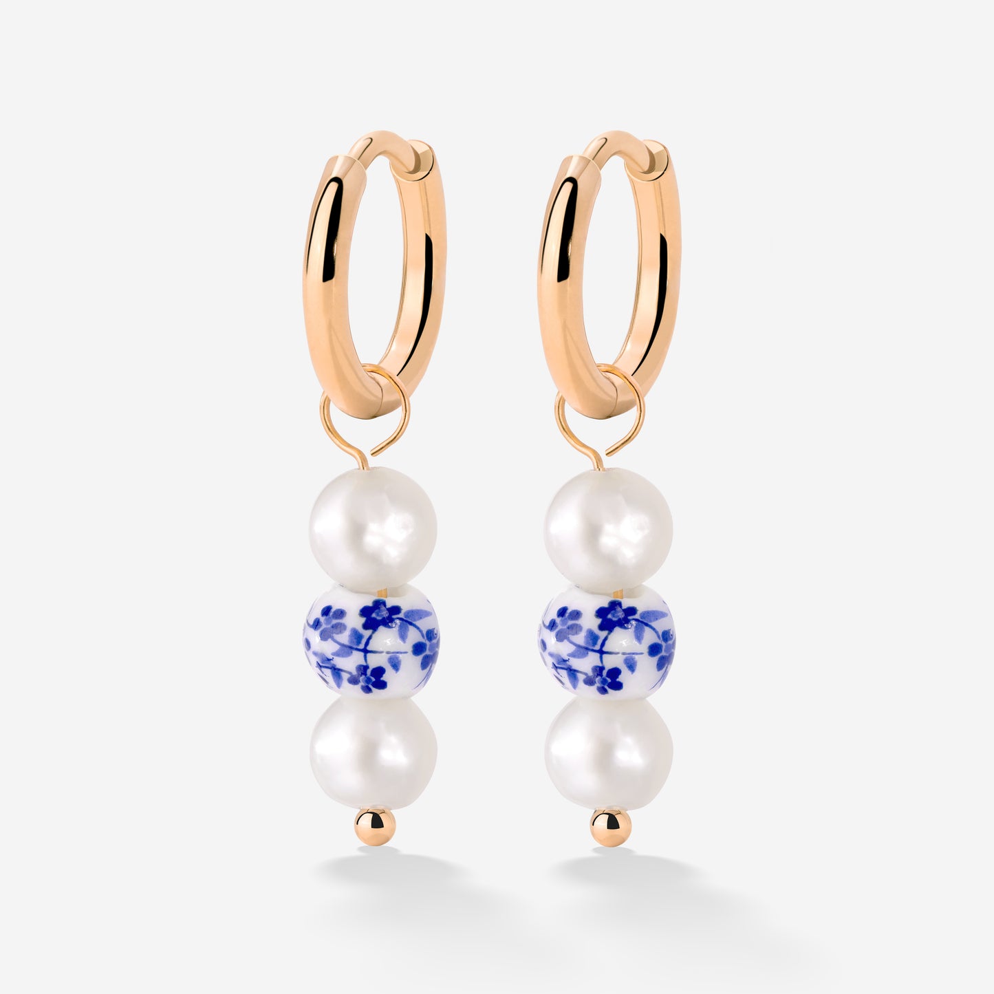 Flower Tile Pearl Hoop Set Small Rose Gold