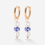 Flower Tile Pearl Hoop Set Small Rose Gold