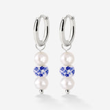 Flower Tile Pearl Hoop Set Small Silver