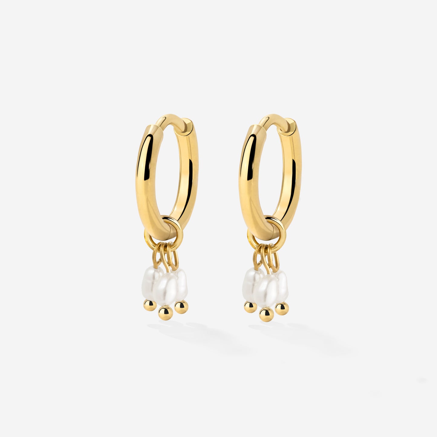 Tres Perlas Hoop Set Gold