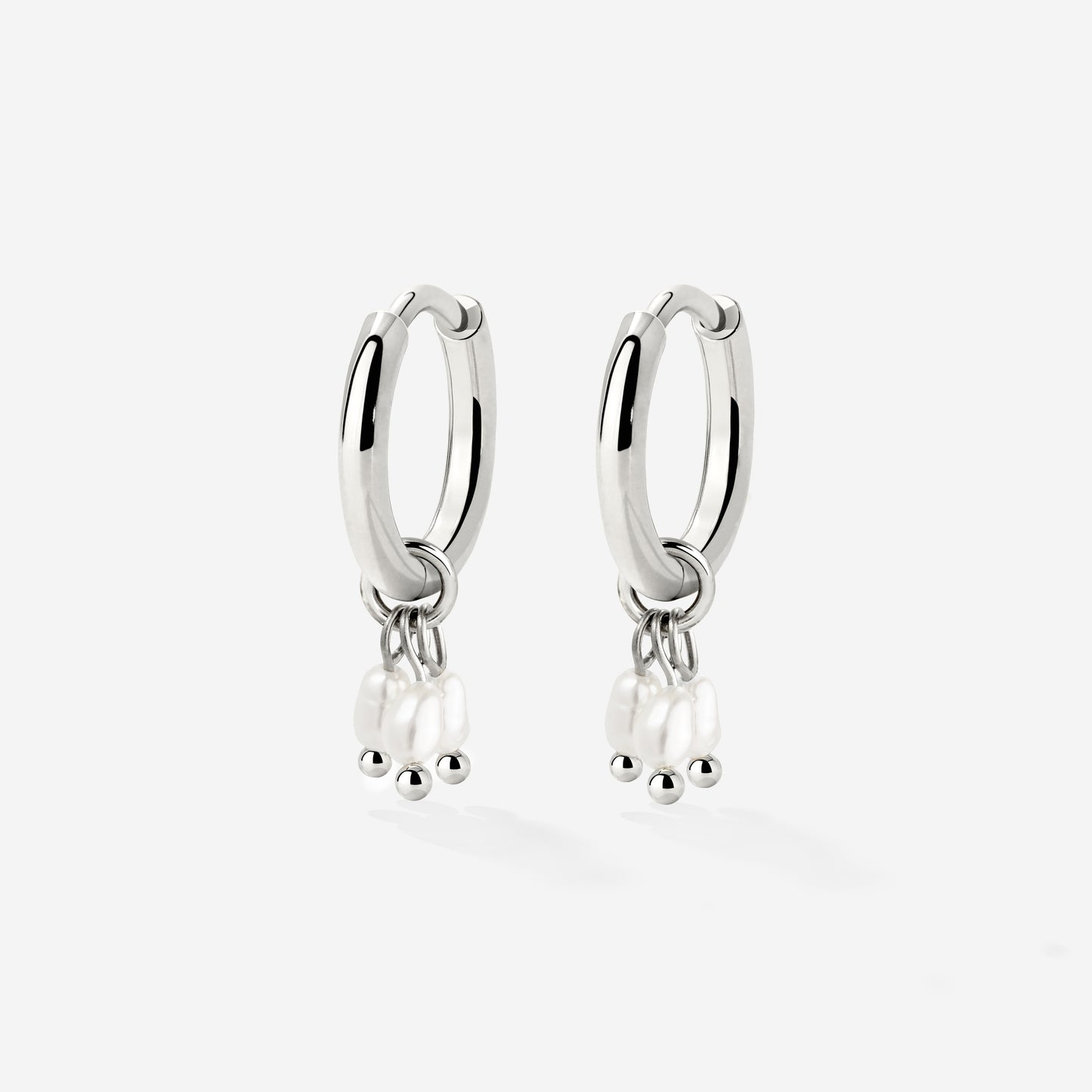 Tres Perlas Hoop Set Silver