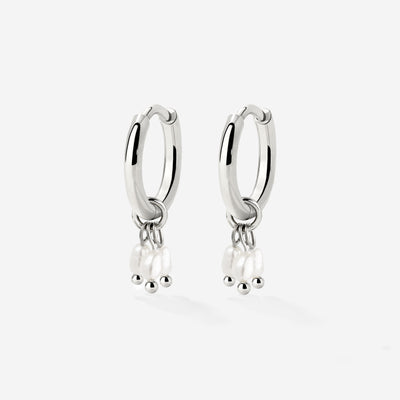 Tres Perlas Hoop Set Silver