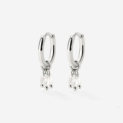 Tres Perlas Hoop Set Silver