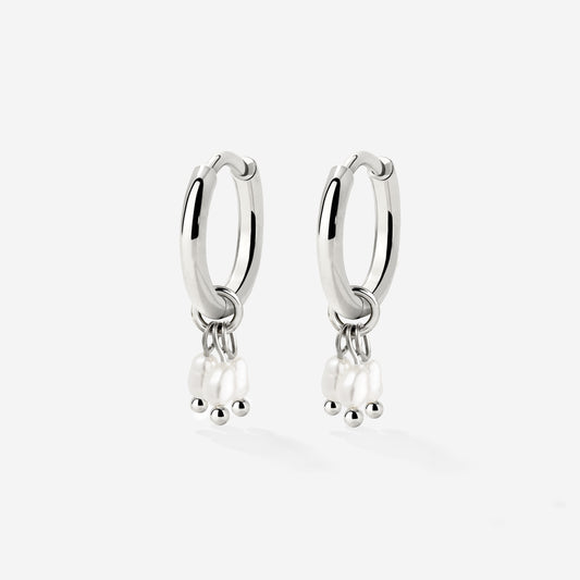 Tres Perlas Hoop Set Silver