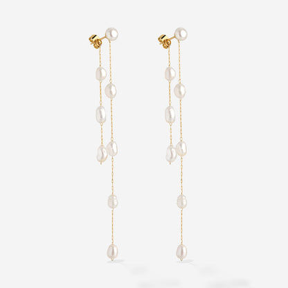 Jules Unique Pearl Fall Studs Gold