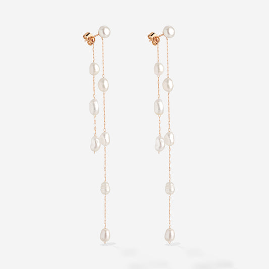 Jules Unique Pearl Fall Studs Rose Gold