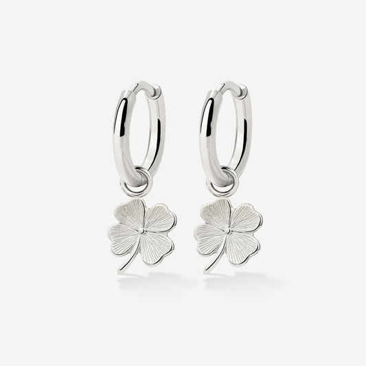 Lucky Clover Hoop Set Small Silver