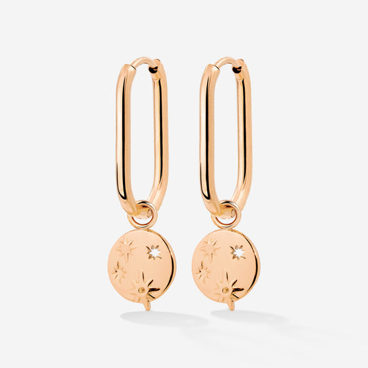 Shiny Stars Oval Hoop Set Small Rose Gold