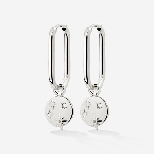 Shiny Stars Oval Hoop Set Small Silver