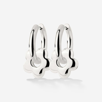 Chunky Bubble Flower Hoop Set Medium Silver