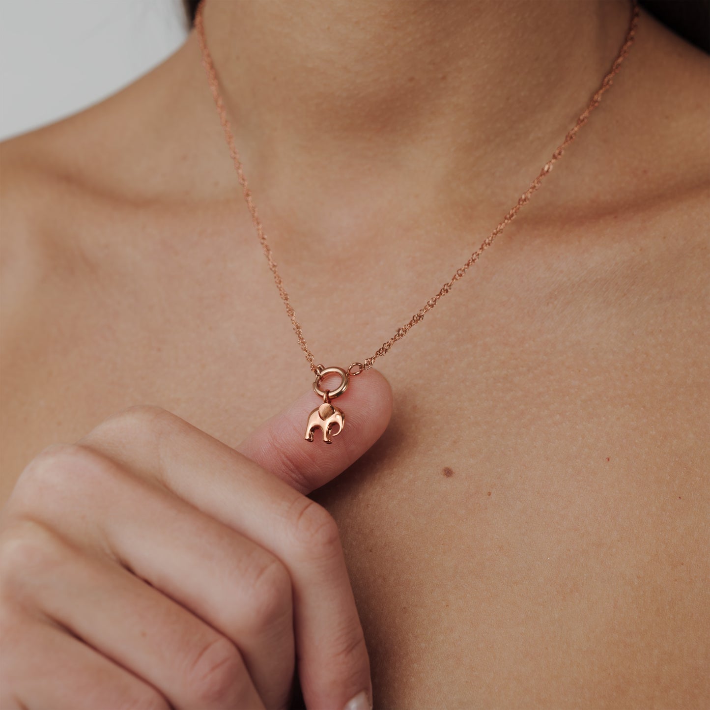 Elephant Singapore Chain Necklace Set Rose Gold