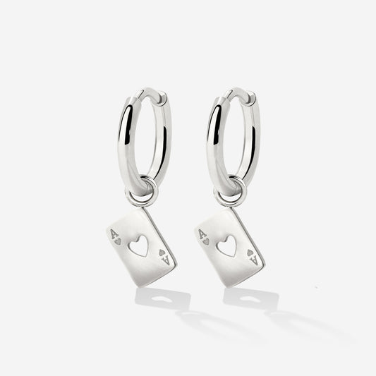 Heart Ace Hoop Set Small Silver