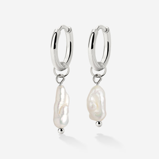 Lisas Power Pearl Hoop Set Silver