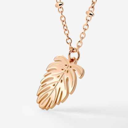 Monstera Leaf Necklace Rose Gold