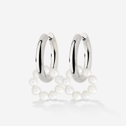 Pearly Donut Hoop Set Silver