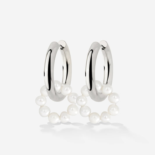 Pearly Donut Hoop Set Silver