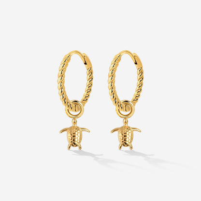 Sea Turtle Twisted Hoop Set Small Gold
