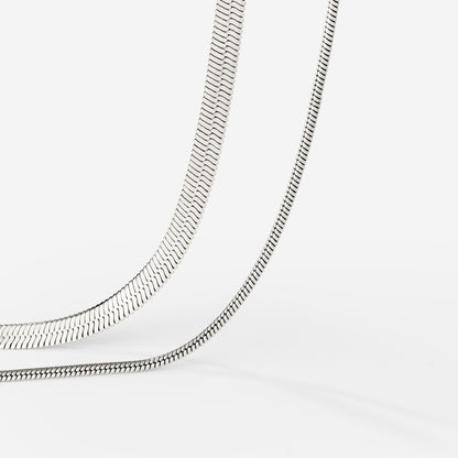 Snake Chain Double Necklace Silver
