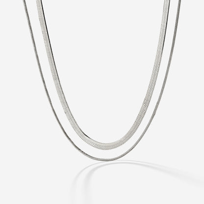 Snake Chain Double Necklace Silver