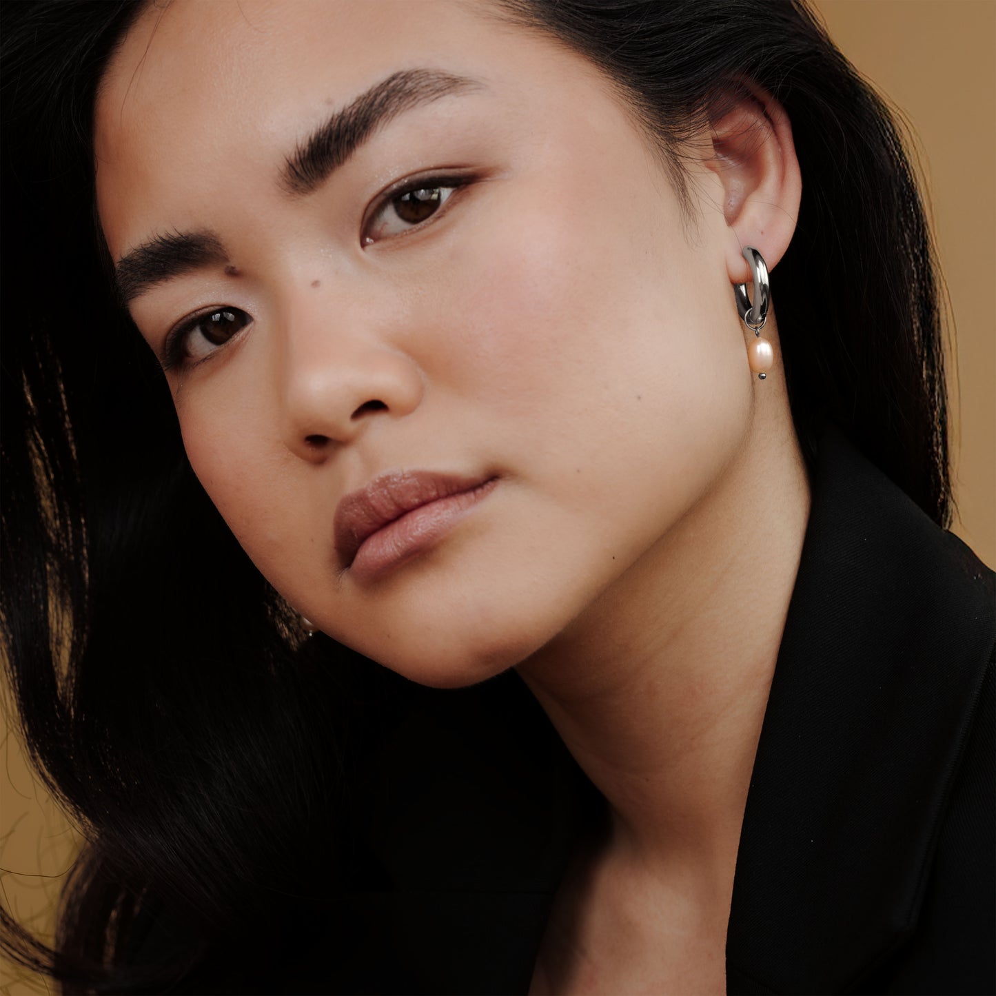 Chunky Perla Rosa Hoop Set Medium Silver