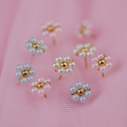 Pretty Pink Daisy Studs Gold