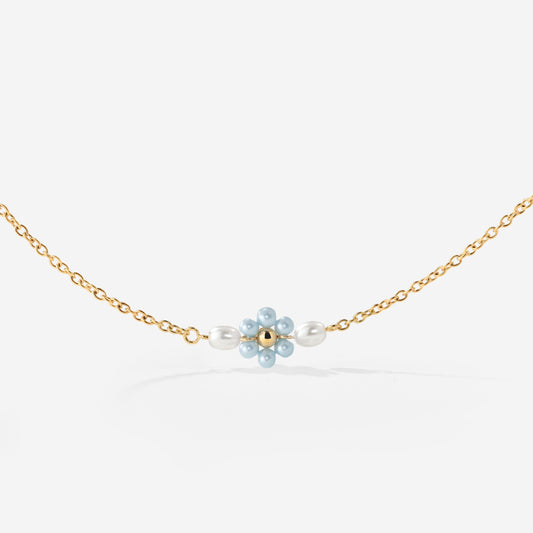 Forever Blue Daisy Necklace Gold