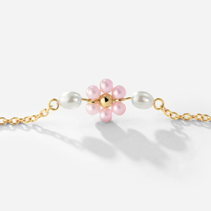 Pretty Pink Daisy Necklace Gold