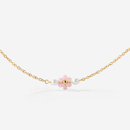 Pretty Pink Daisy Necklace Gold