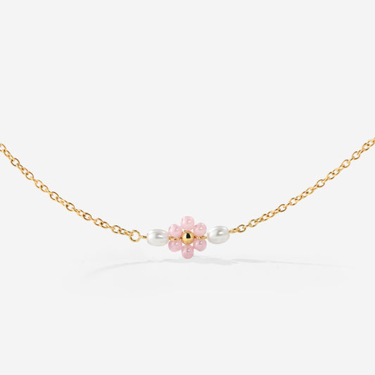 Pretty Pink Daisy Necklace Gold