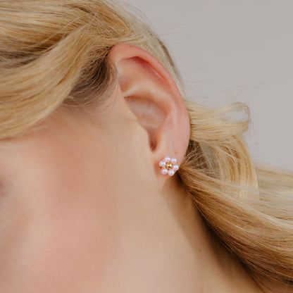 Pretty Pink Daisy Studs Gold