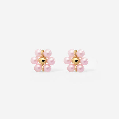Pretty Pink Daisy Studs Gold