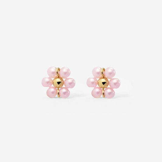 Pretty Pink Daisy Studs Gold