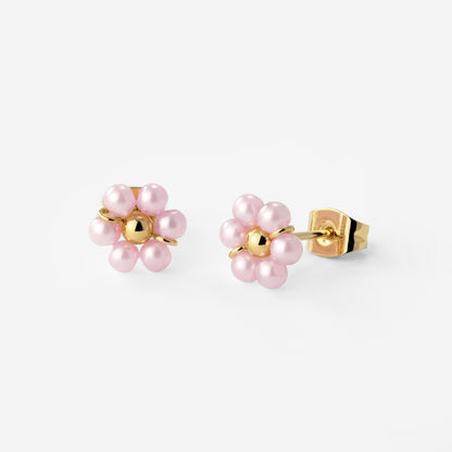 Pretty Pink Daisy Studs Gold