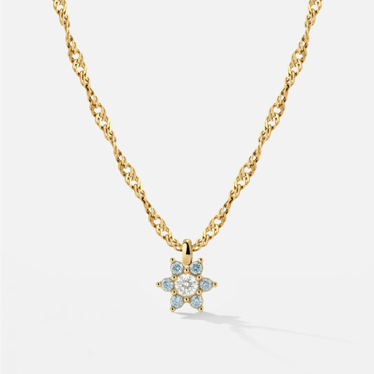 Sparkling Blue Petal Necklace Gold